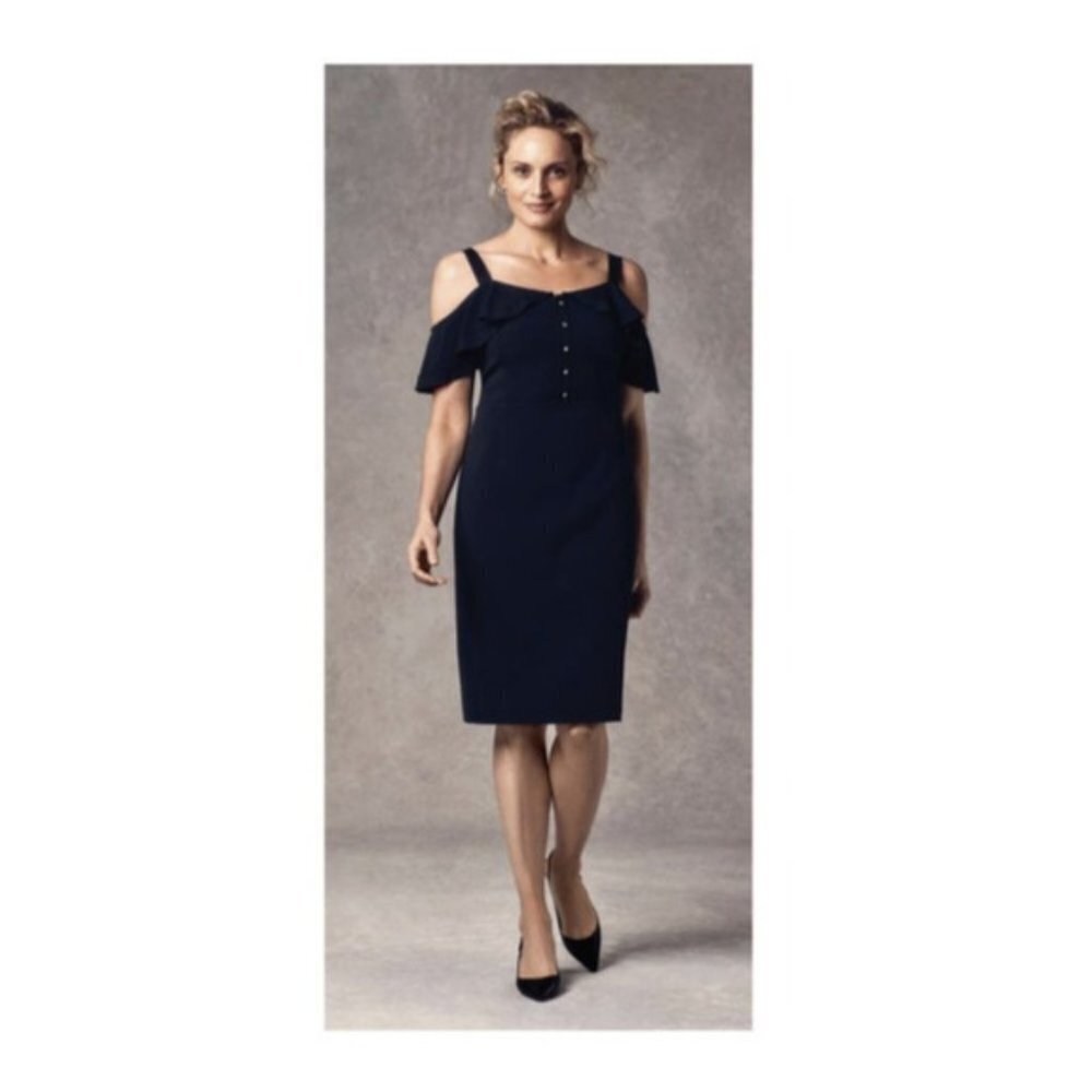Worth NY Dress Womens 6 Black Off Shoulder Crepe‎ Caddy Ruffle New
